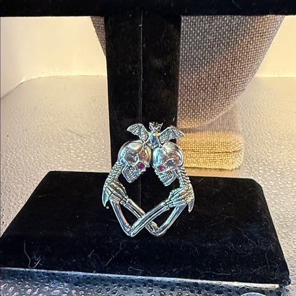 Sterling Silver and Ruby Skull Pendant - Picture 1 of 5